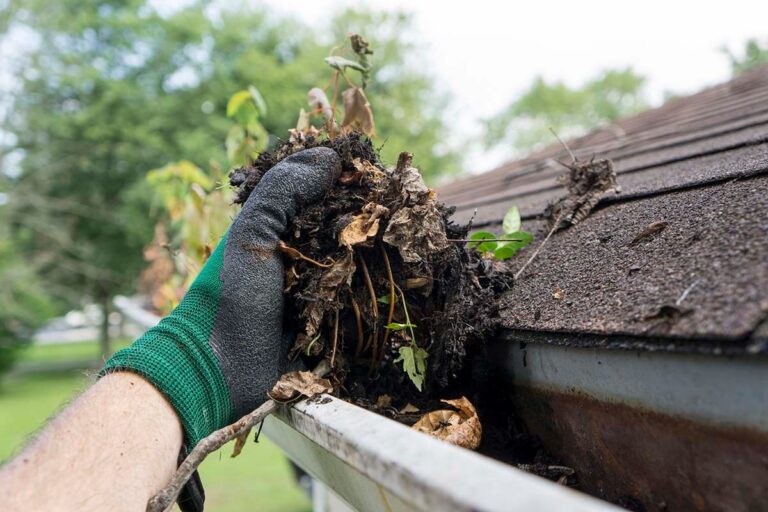 Technician performing gutter cleaning on a Geelong home